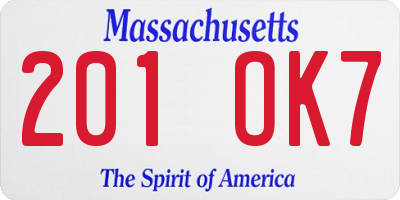 MA license plate 201OK7