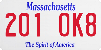 MA license plate 201OK8