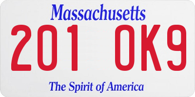MA license plate 201OK9