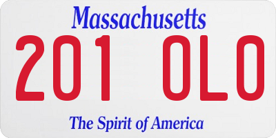 MA license plate 201OL0