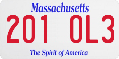 MA license plate 201OL3