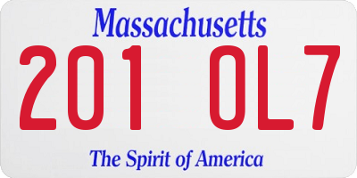 MA license plate 201OL7