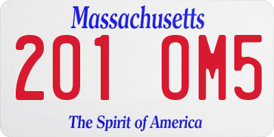 MA license plate 201OM5