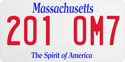 MA license plate 201OM7