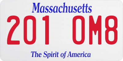 MA license plate 201OM8
