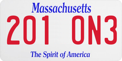 MA license plate 201ON3