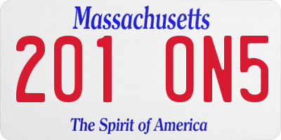 MA license plate 201ON5