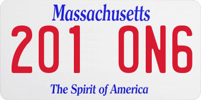 MA license plate 201ON6