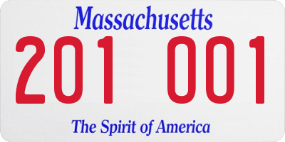 MA license plate 201OO1