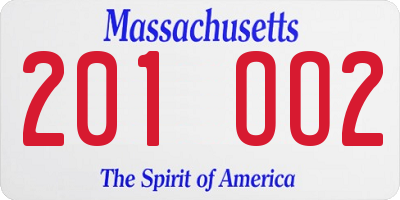 MA license plate 201OO2