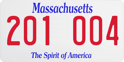 MA license plate 201OO4