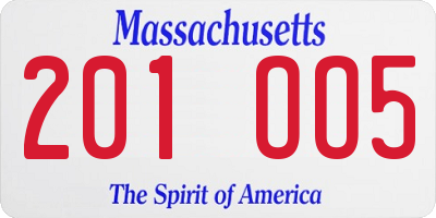 MA license plate 201OO5