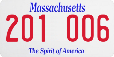 MA license plate 201OO6