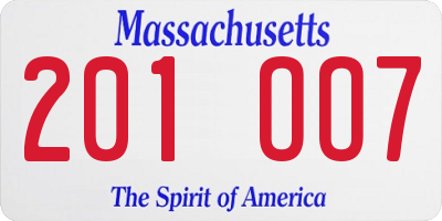MA license plate 201OO7