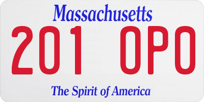 MA license plate 201OP0