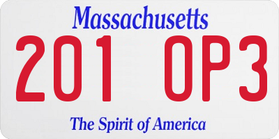 MA license plate 201OP3