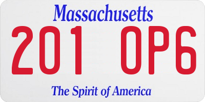 MA license plate 201OP6