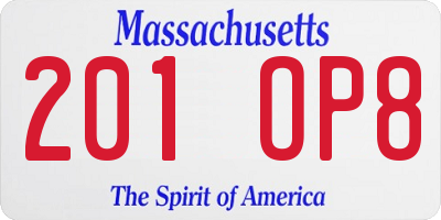 MA license plate 201OP8