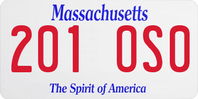 MA license plate 201OS0