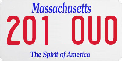 MA license plate 201OU0