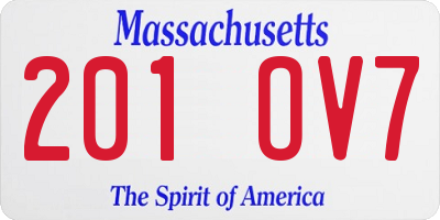 MA license plate 201OV7