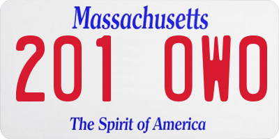 MA license plate 201OW0
