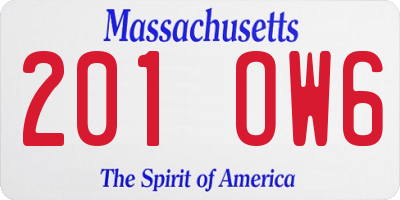 MA license plate 201OW6