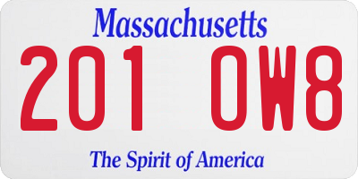 MA license plate 201OW8