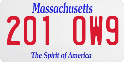 MA license plate 201OW9
