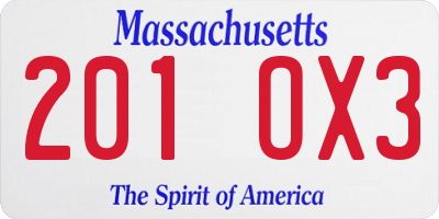 MA license plate 201OX3