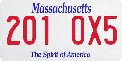 MA license plate 201OX5