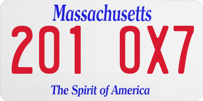 MA license plate 201OX7