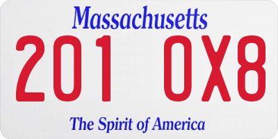 MA license plate 201OX8