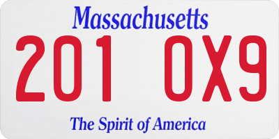MA license plate 201OX9
