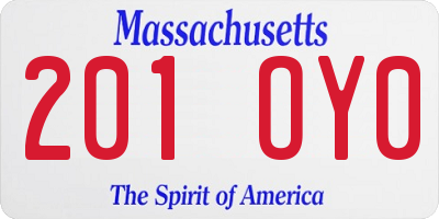 MA license plate 201OY0