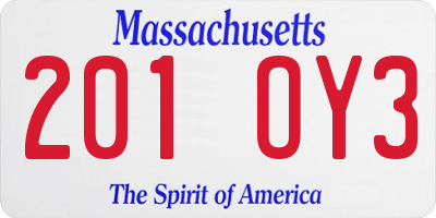 MA license plate 201OY3