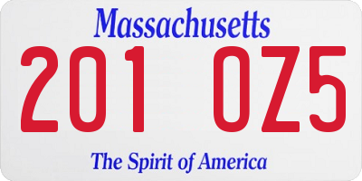 MA license plate 201OZ5