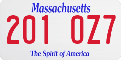MA license plate 201OZ7