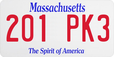MA license plate 201PK3