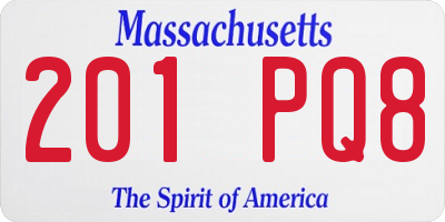 MA license plate 201PQ8