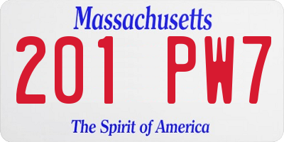 MA license plate 201PW7