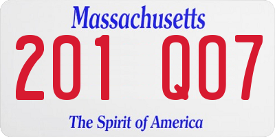 MA license plate 201QO7