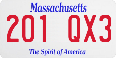 MA license plate 201QX3