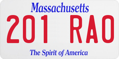 MA license plate 201RA0