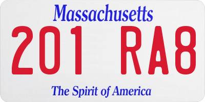 MA license plate 201RA8