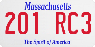 MA license plate 201RC3