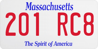 MA license plate 201RC8