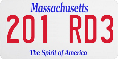 MA license plate 201RD3