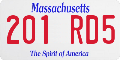 MA license plate 201RD5