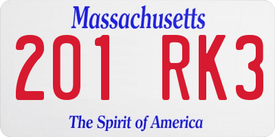 MA license plate 201RK3
